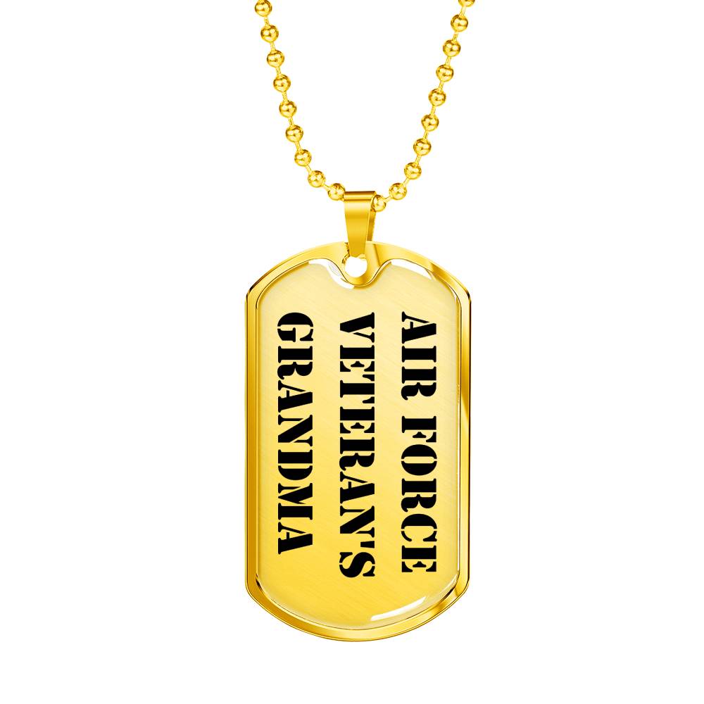 Air Force Veteran's Grandma - 18k Gold Finished Luxury Dog Tag Necklace