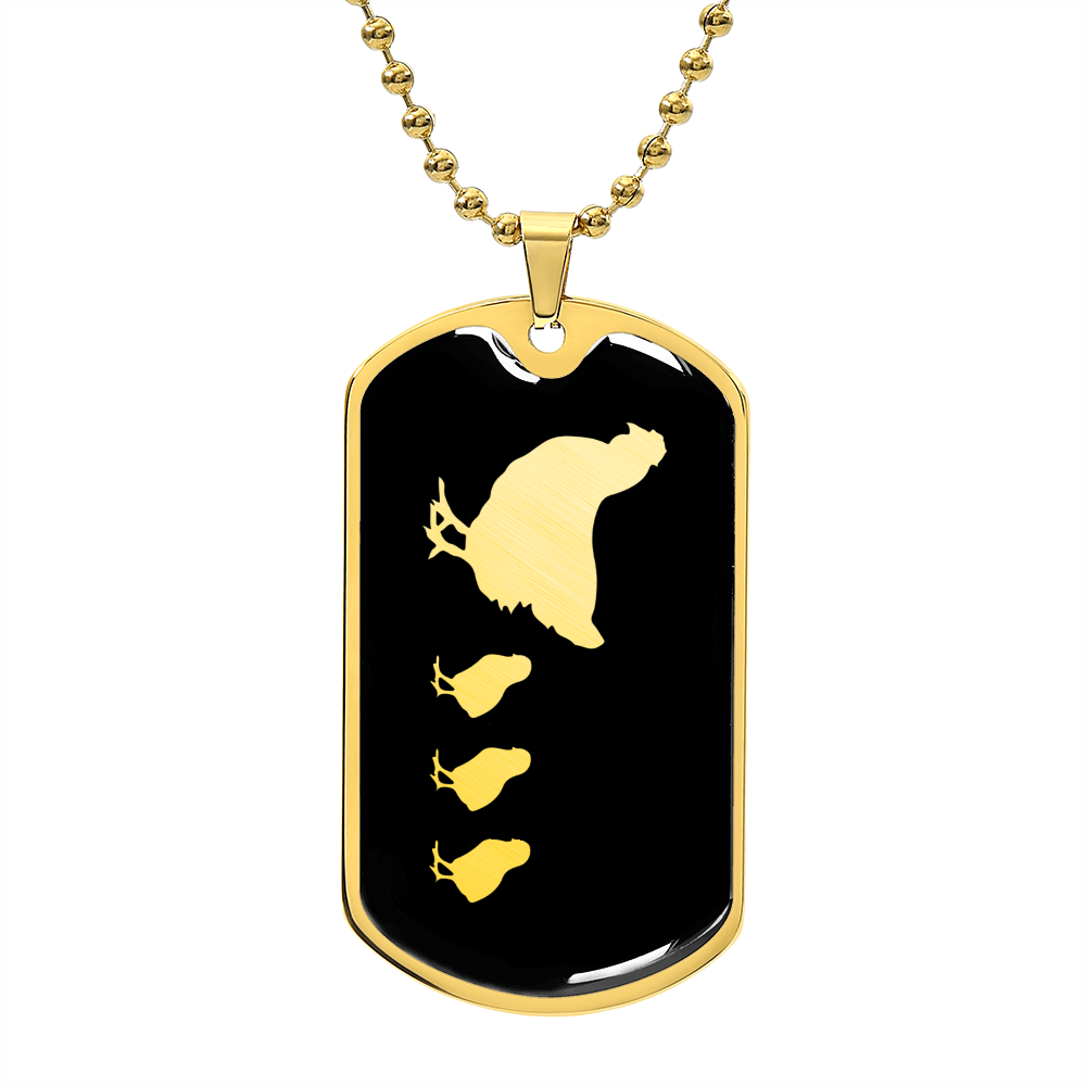 Mama Chicken With 3 Chicks v2 - 18k Gold Finished Luxury Dog Tag Necklace