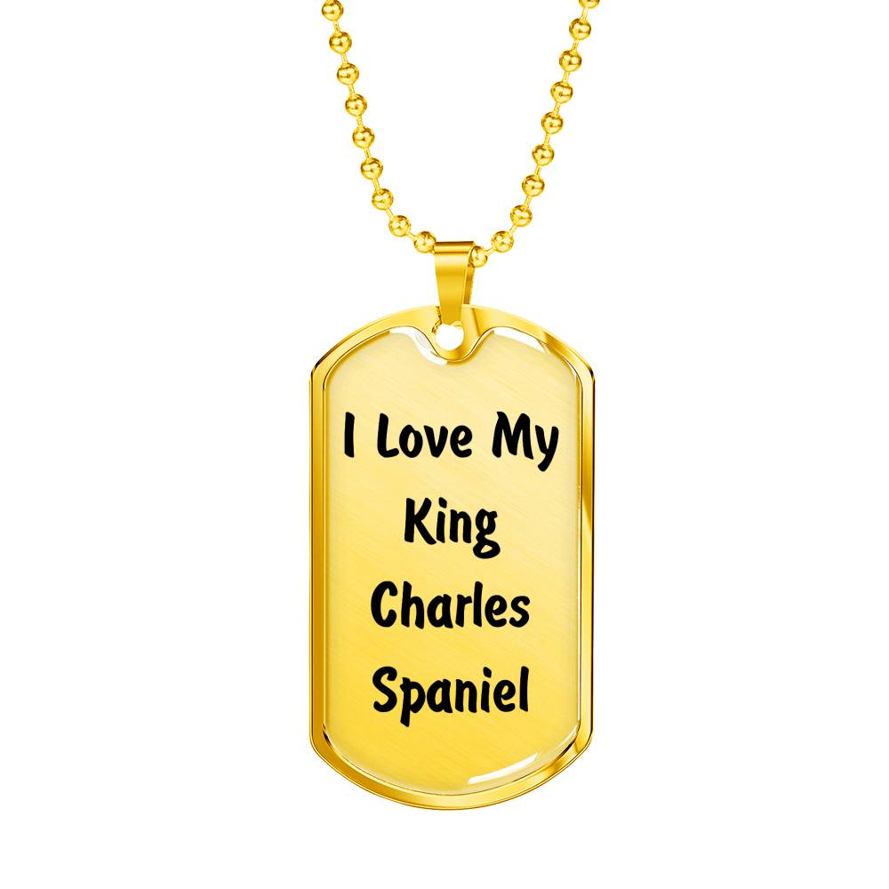 Love My King Charles Spaniel v4 - 18k Gold Finished Luxury Dog Tag Necklace