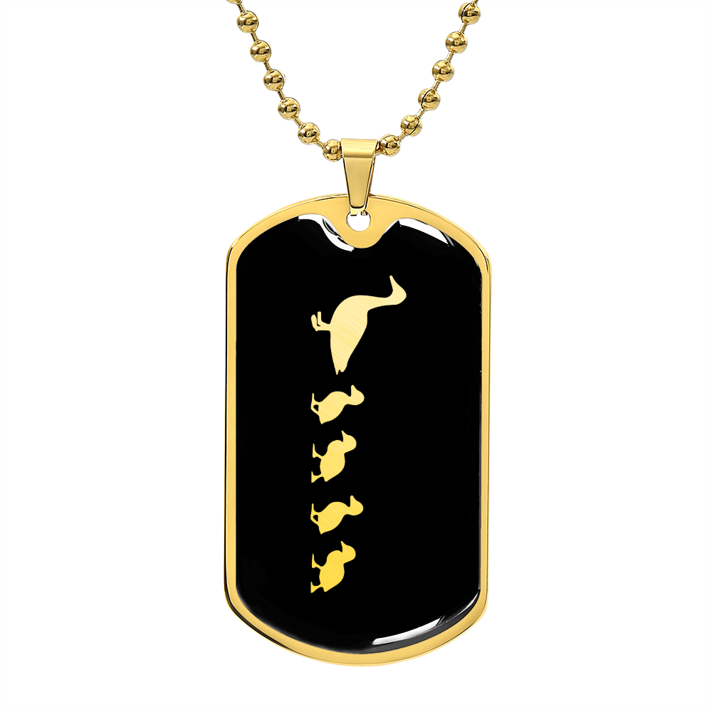 Mama Duck With 4 Ducklings v2 - 18k Gold Finished Luxury Dog Tag Necklace