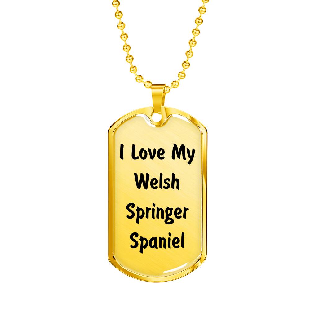 Love My Welsh Springer Spaniel v4 - 18k Gold Finished Luxury Dog Tag Necklace