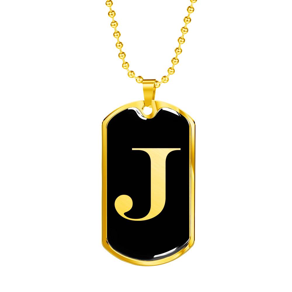 Initial J v2a - 18k Gold Finished Luxury Dog Tag Necklace