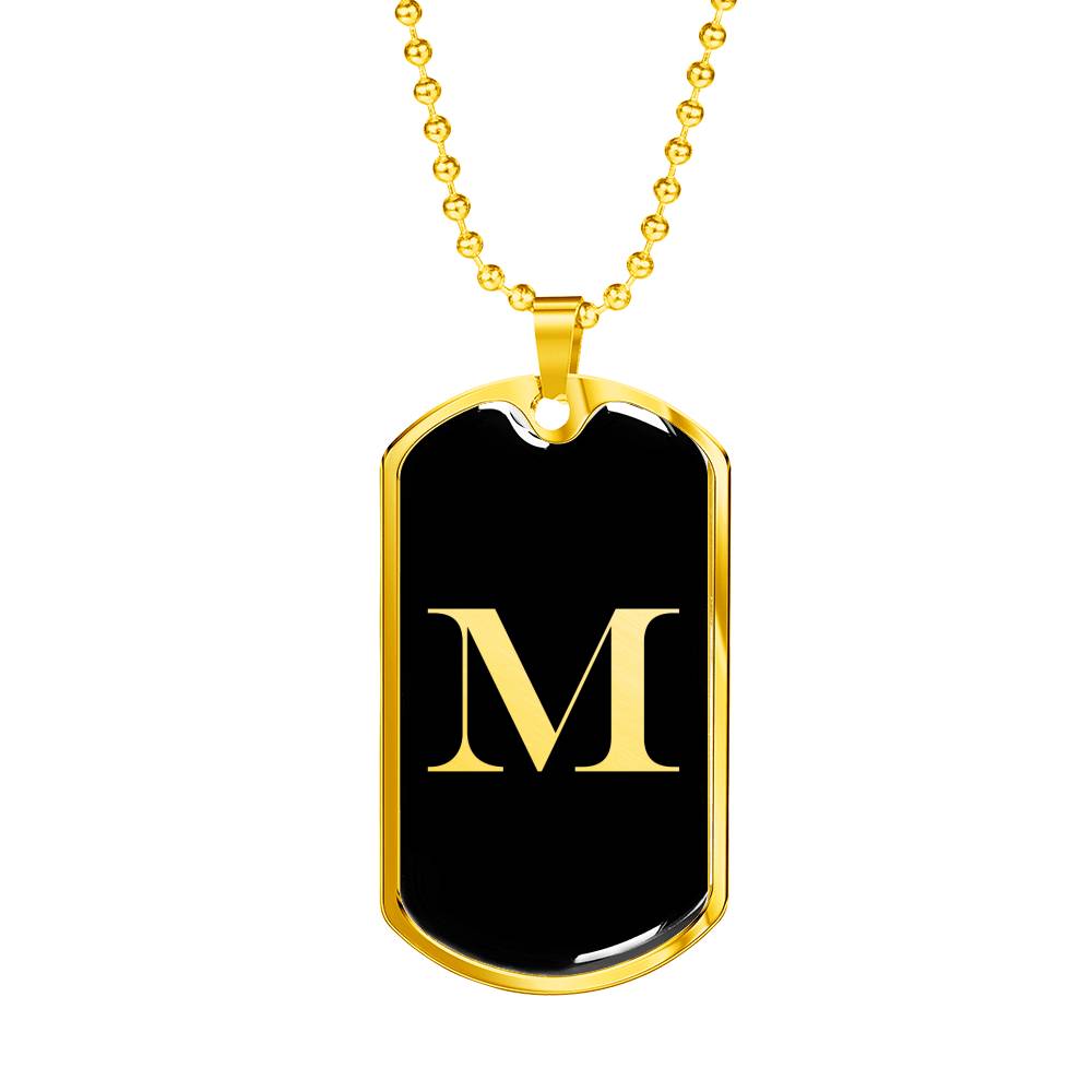 Initial M v2a - 18k Gold Finished Luxury Dog Tag Necklace