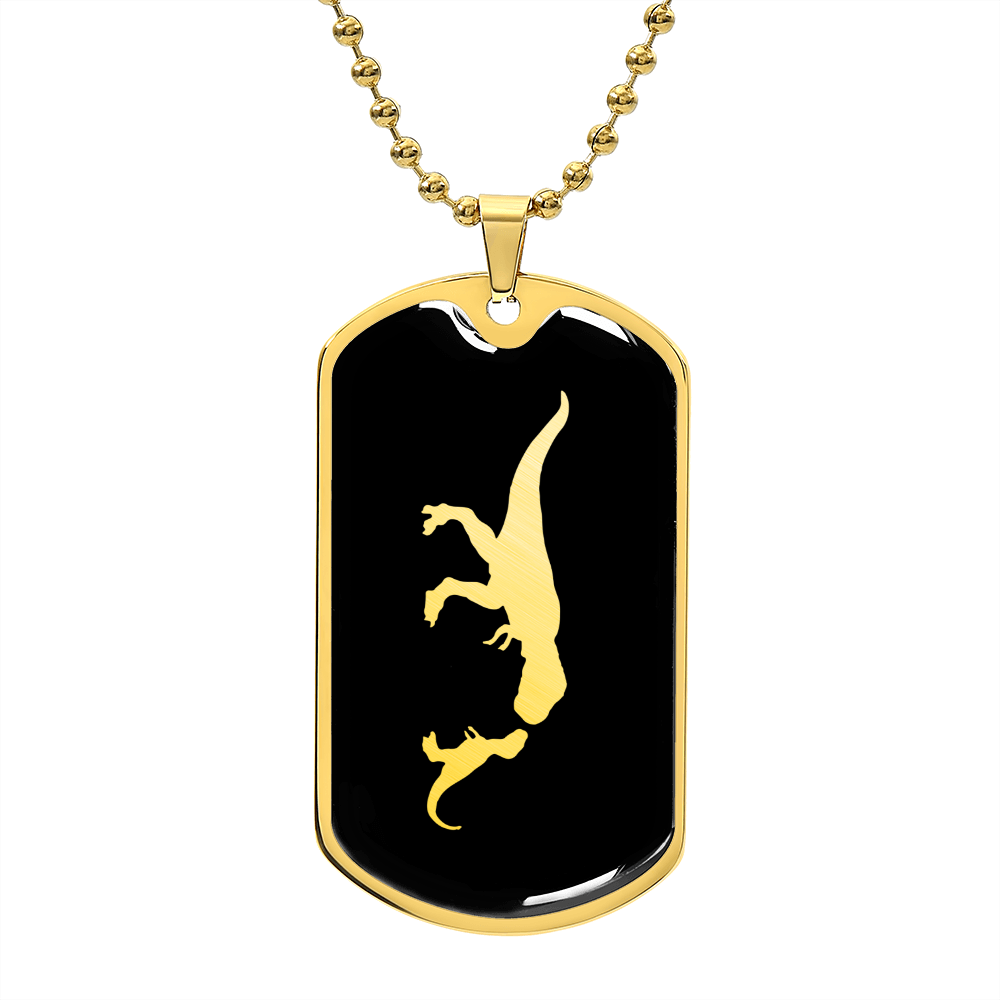 Mama Dinosaur With 1 Hatchling v2 - 18k Gold Finished Luxury Dog Tag Necklace