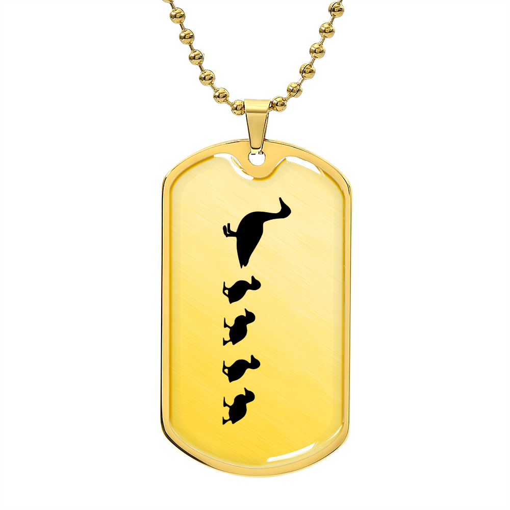 Mama Duck With 4 Ducklings - 18k Gold Finished Luxury Dog Tag Necklace