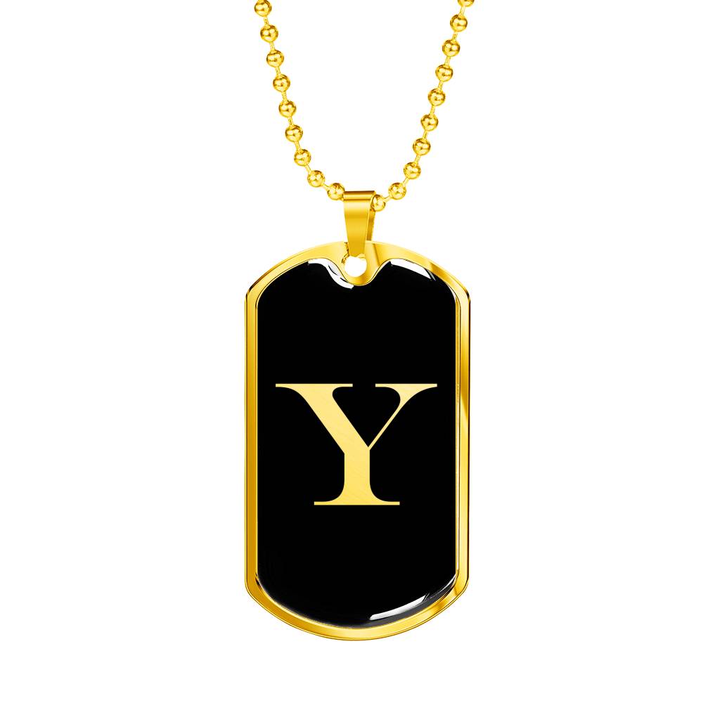 Initial Y v2a - 18k Gold Finished Luxury Dog Tag Necklace