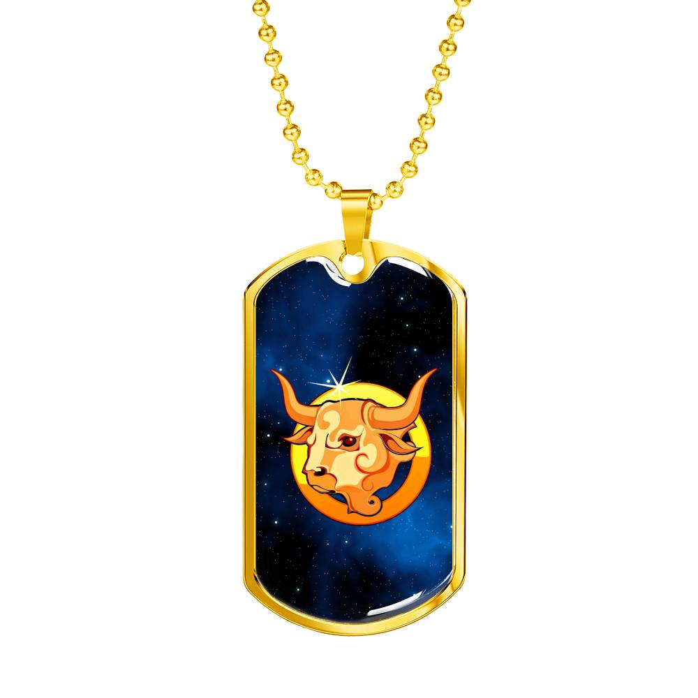Zodiac Sign Taurus - 18k Gold Finished Luxury Dog Tag Necklace
