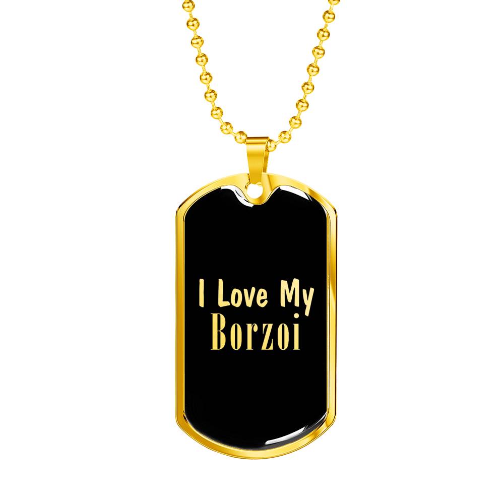 Love My Borzoi v2 - 18k Gold Finished Luxury Dog Tag Necklace