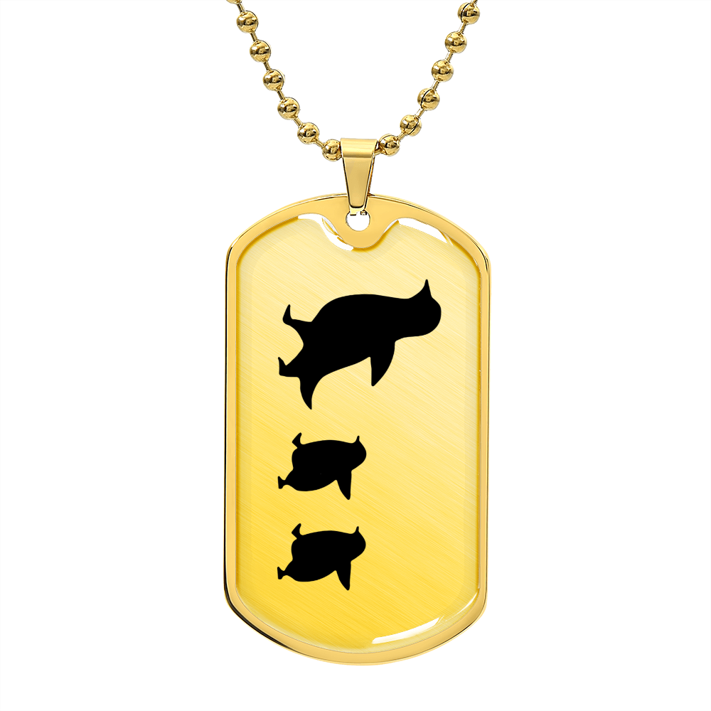 Mama Penguin With 2 Chicks - 18k Gold Finished Luxury Dog Tag Necklace
