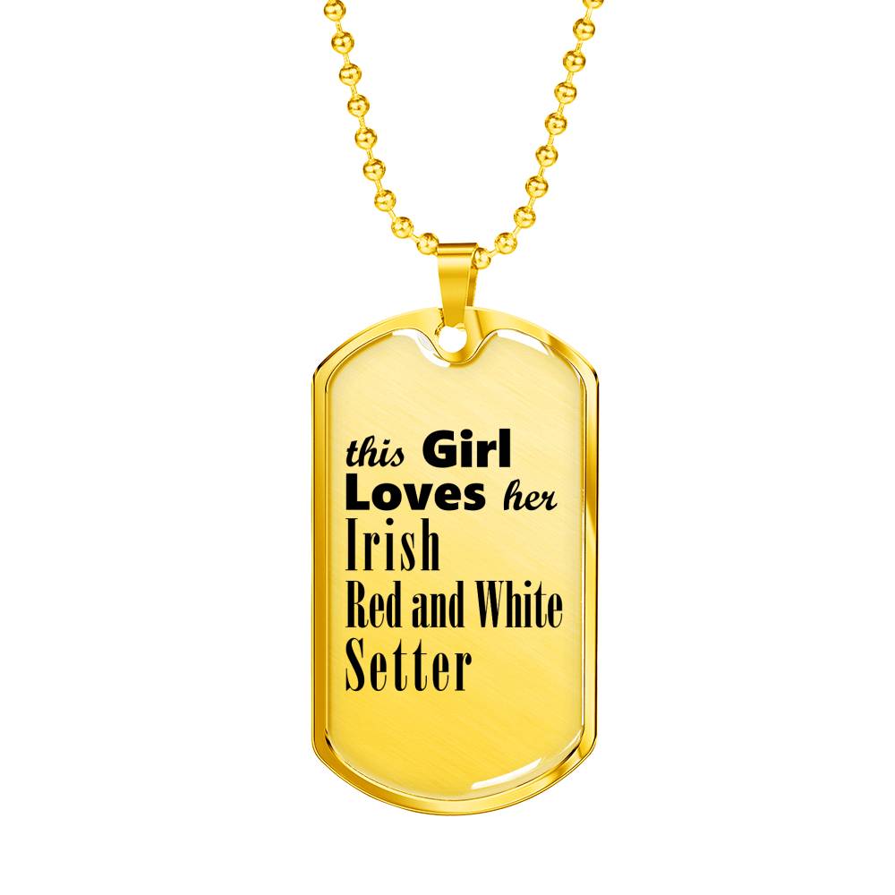 Irish Red and White Setter - 18k Gold Finished Luxury Dog Tag Necklace