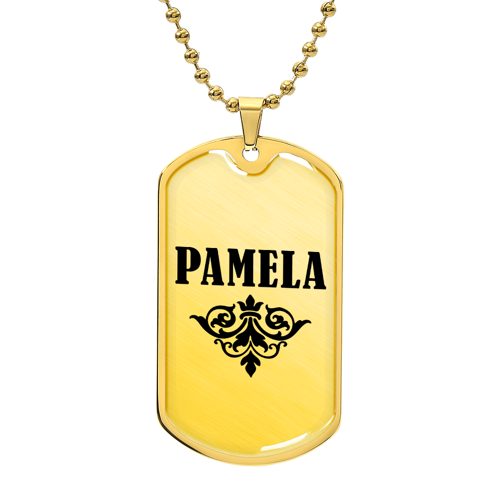 Pamela v01a - 18k Gold Finished Luxury Dog Tag Necklace
