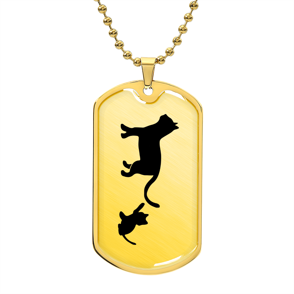 Mama Cat With 1 Kitten - 18k Gold Finished Luxury Dog Tag Necklace