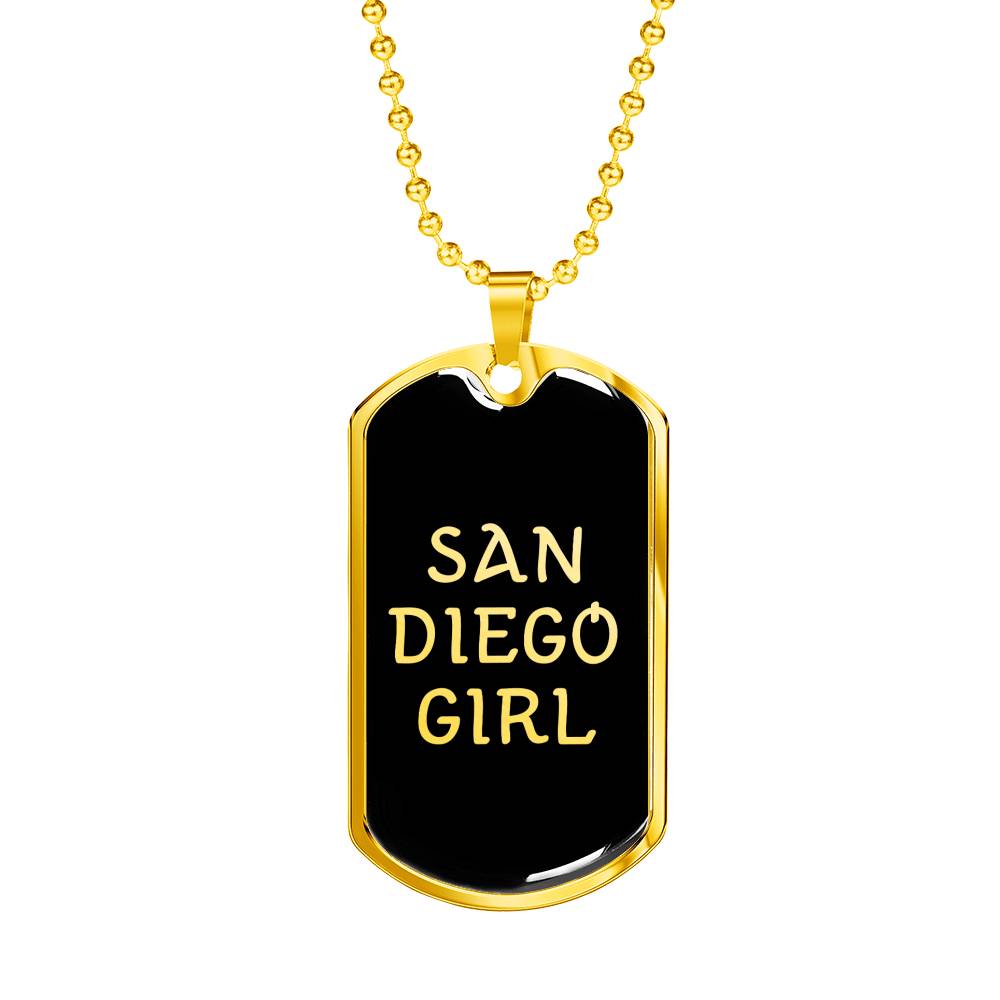San Diego Girl v2 - 18k Gold Finished Luxury Dog Tag Necklace