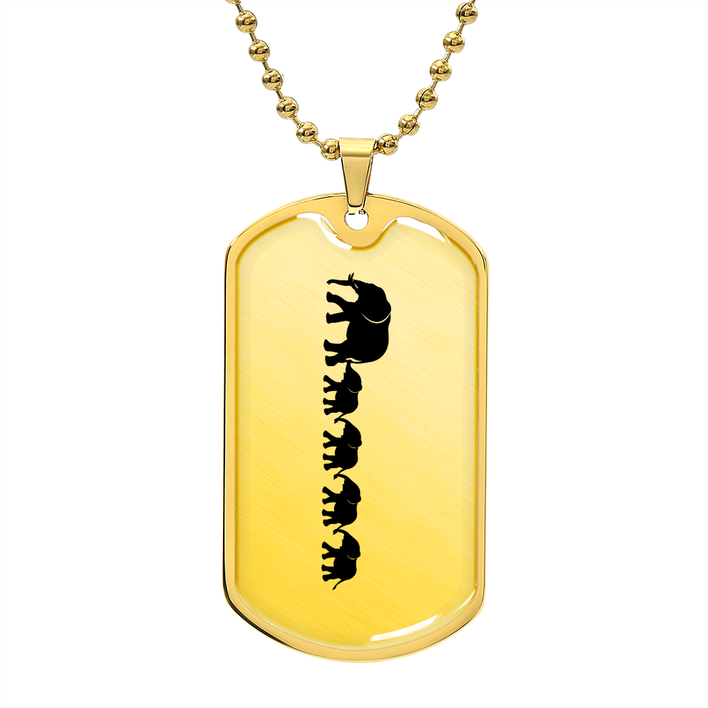 Mama Elephant With 4 Calves - 18k Gold Finished Luxury Dog Tag Necklace