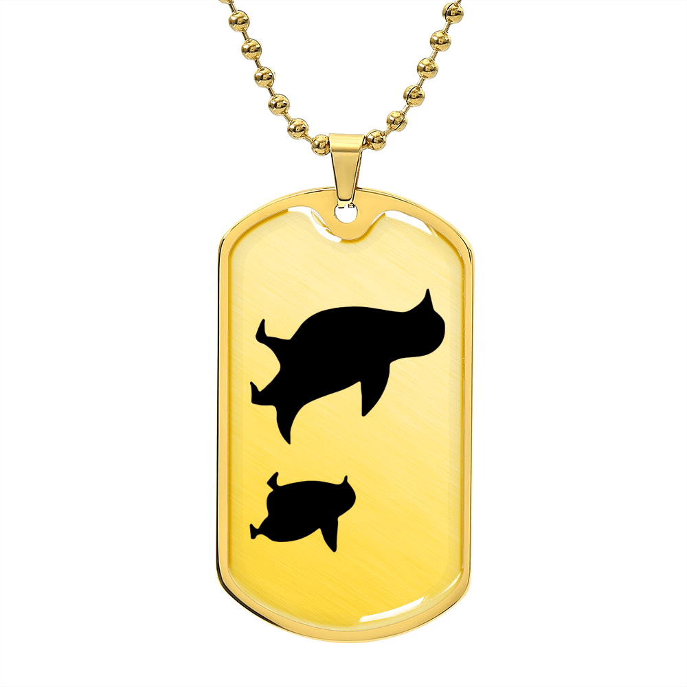 Mama Penguin With 1 Chick - 18k Gold Finished Luxury Dog Tag Necklace