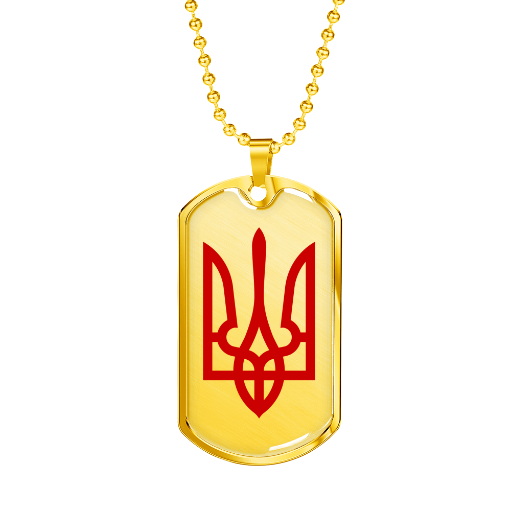 Tryzub (Red) v2 - 18k Gold Finished Luxury Dog Tag Necklace
