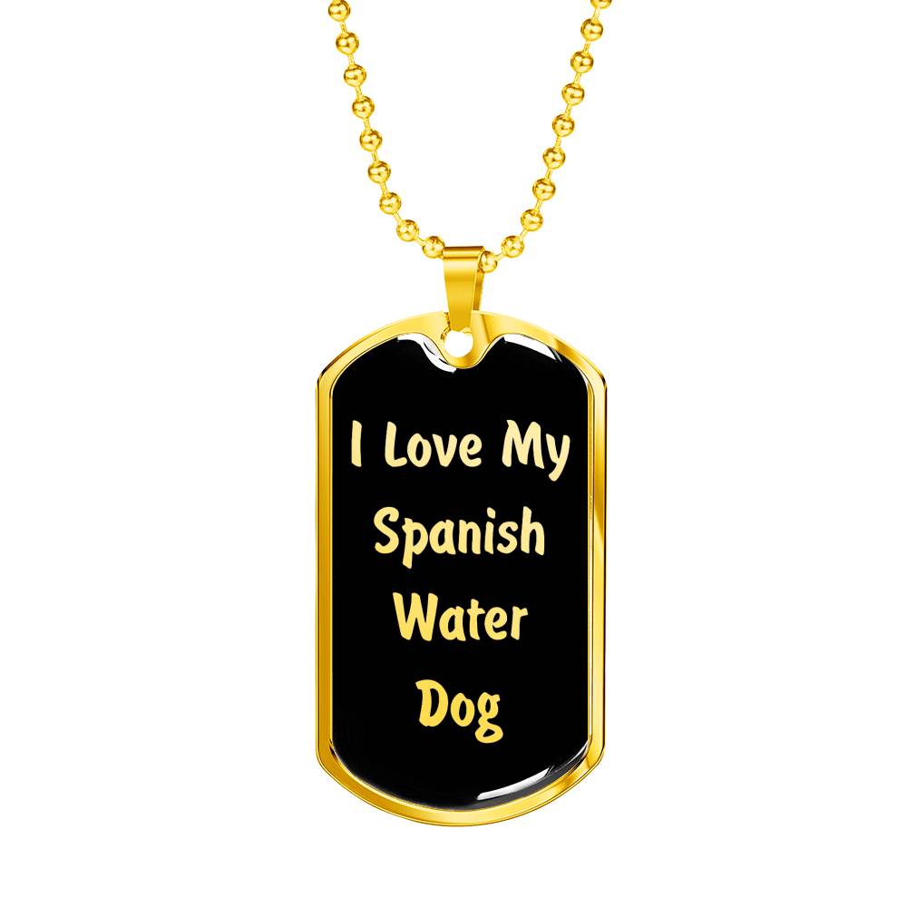 Love My Spanish Water Dog v5 - 18k Gold Finished Luxury Dog Tag Necklace