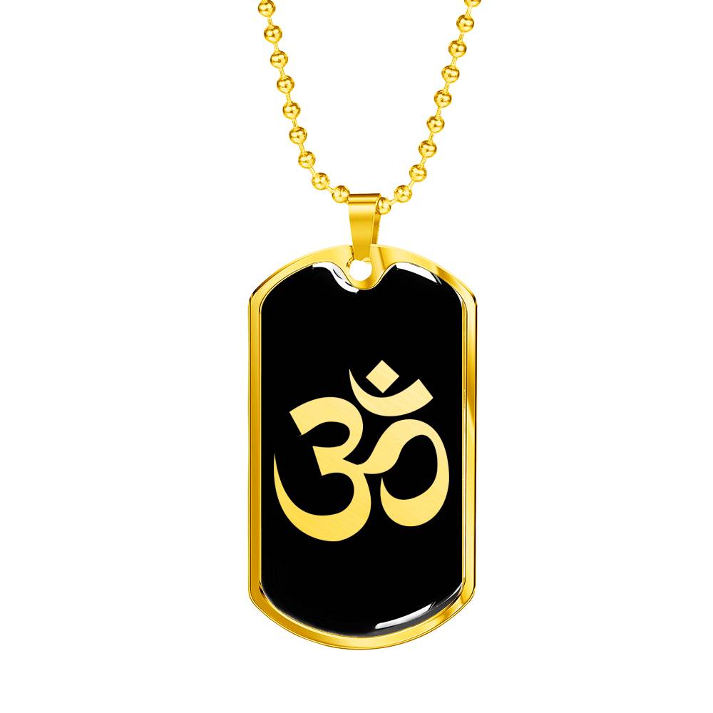 Om Symbol v2 - 18k Gold Finished Luxury Dog Tag Necklace