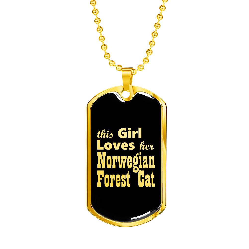 Norwegian Forest Cat v2 - 18k Gold Finished Luxury Dog Tag Necklace