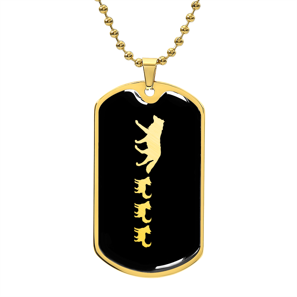 Mama Wolf With 3 Pups v2 - 18k Gold Finished Luxury Dog Tag Necklace