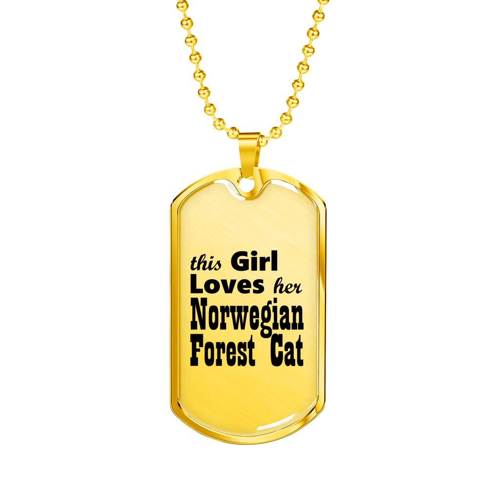 Norwegian Forest Cat - 18k Gold Finished Luxury Dog Tag Necklace