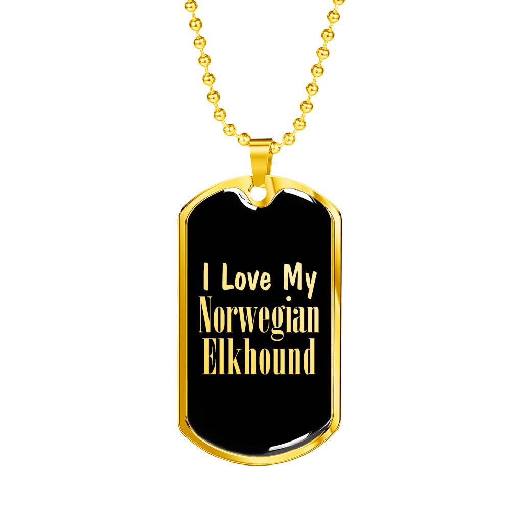 Love My Norwegian Elkhound v2 - 18k Gold Finished Luxury Dog Tag Necklace