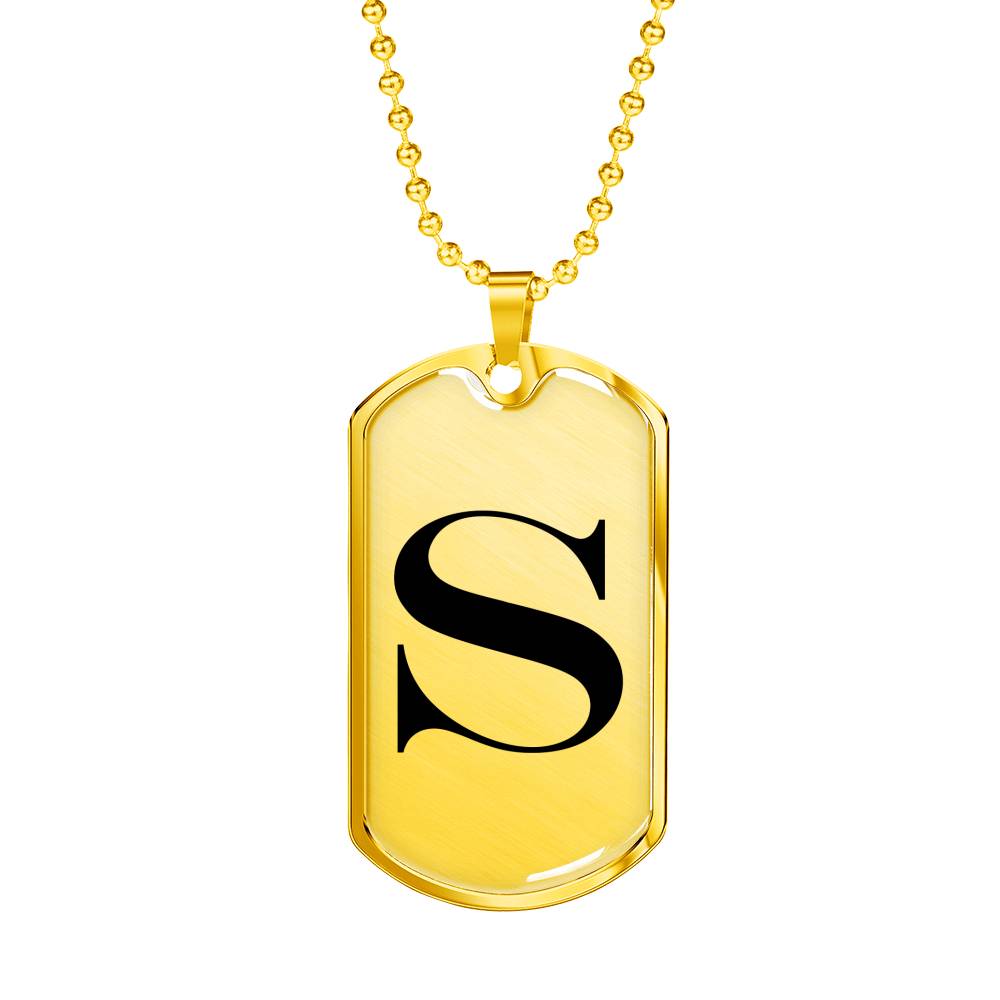Initial S v1a - 18k Gold Finished Luxury Dog Tag Necklace