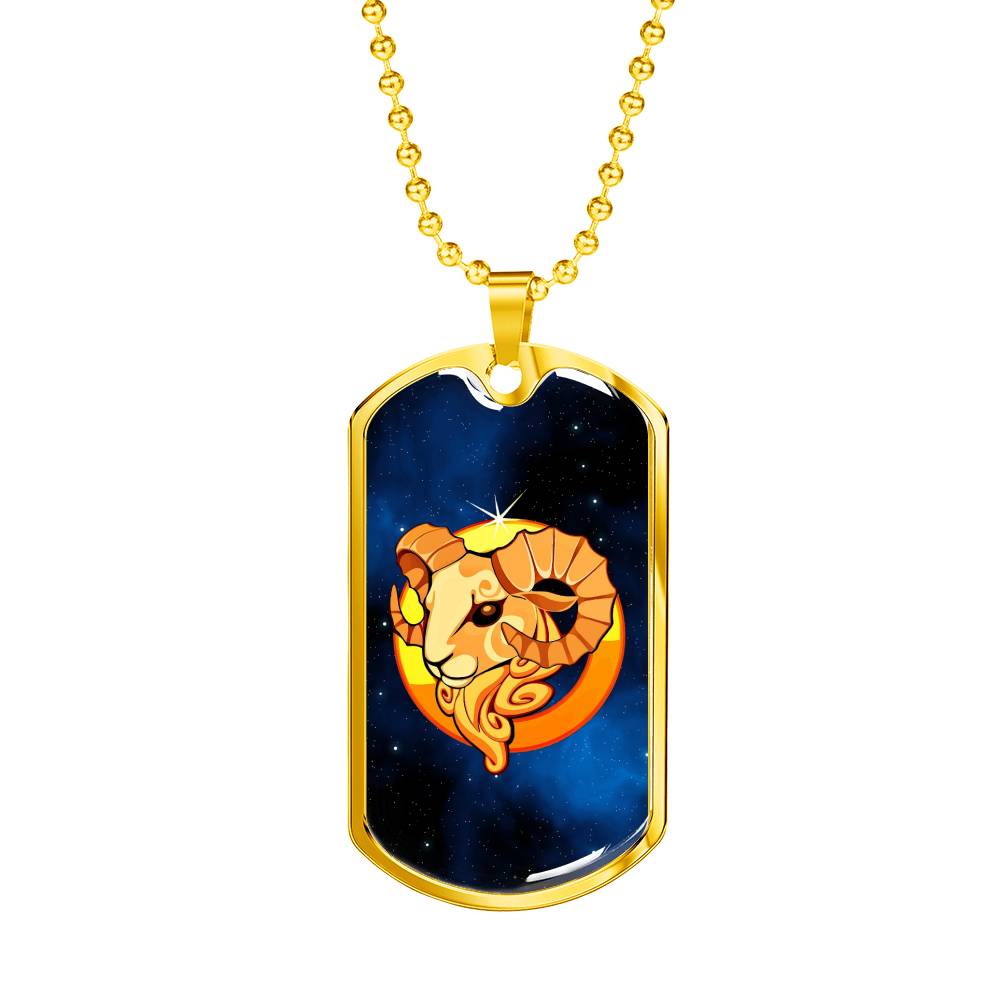 Zodiac Sign Aries - 18k Gold Finished Luxury Dog Tag Necklace