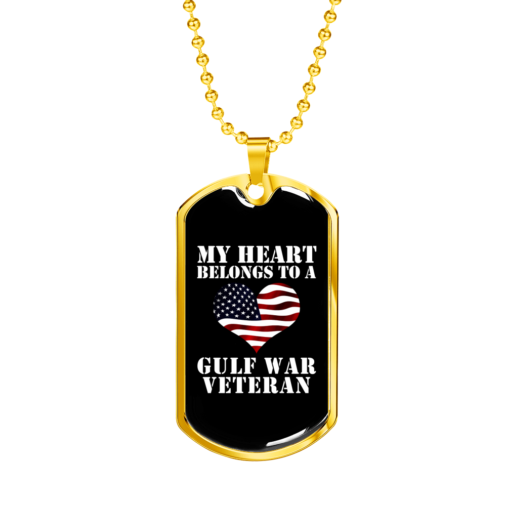My Heart Belongs To A Gulf War Veteran - 18k Gold Finished Luxury Dog Tag Necklace