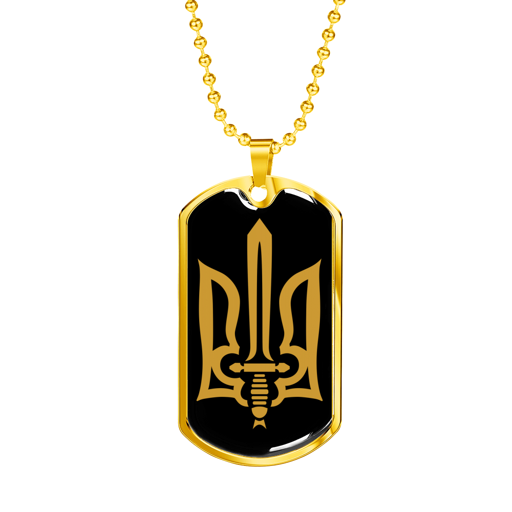 Stylized Tryzub - 18k Gold Finished Luxury Dog Tag Necklace