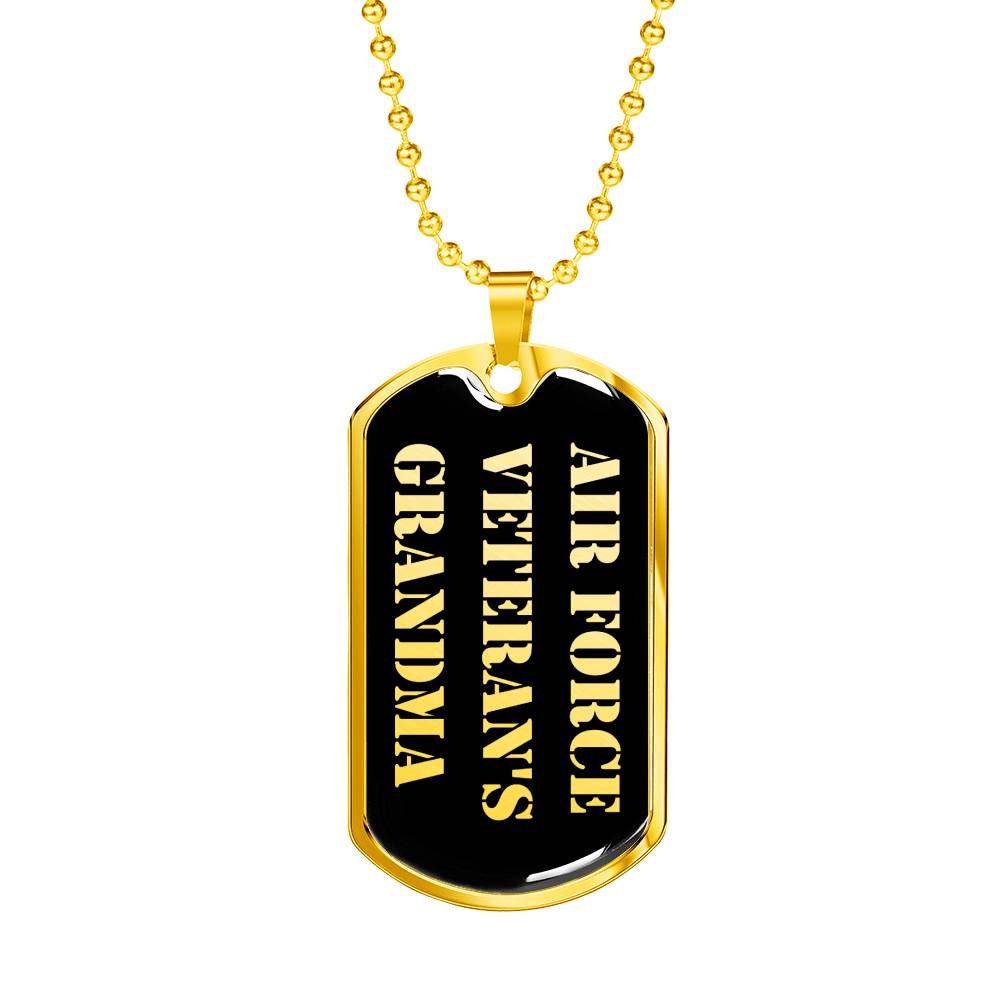Air Force Veteran's Grandma v2 - 18k Gold Finished Luxury Dog Tag Necklace