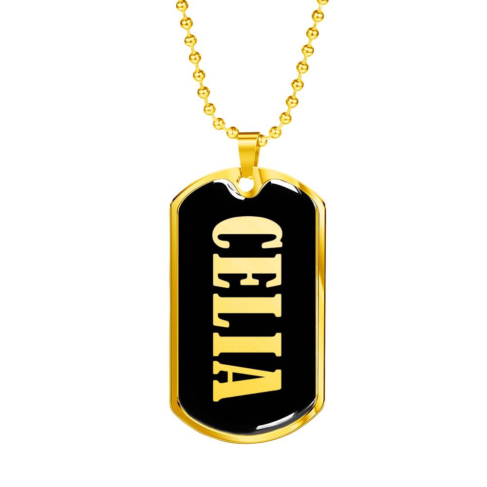 Celia v02 - 18k Gold Finished Luxury Dog Tag Necklace