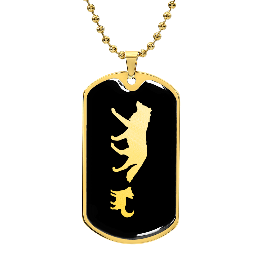 Mama Wolf With 1 Pup v2 - 18k Gold Finished Luxury Dog Tag Necklace