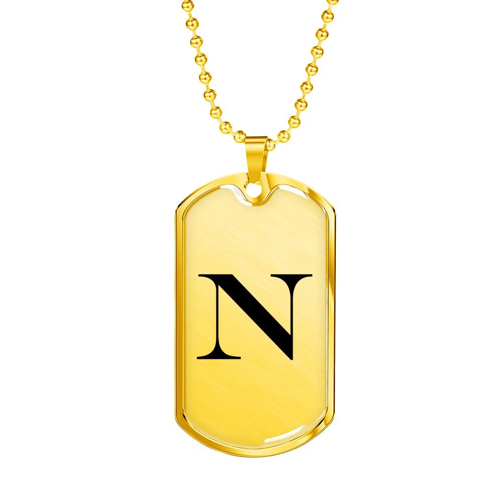Initial N v1a - 18k Gold Finished Luxury Dog Tag Necklace