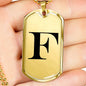 Initial F v1a - 18k Gold Finished Luxury Dog Tag Necklace