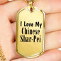Love My Chinese Shar-Pei - 18k Gold Finished Luxury Dog Tag Necklace