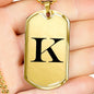 Initial K v1a - 18k Gold Finished Luxury Dog Tag Necklace