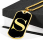 Initial S v2a - 18k Gold Finished Luxury Dog Tag Necklace