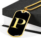 Initial P v2a - 18k Gold Finished Luxury Dog Tag Necklace