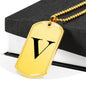 Initial V v1a - 18k Gold Finished Luxury Dog Tag Necklace