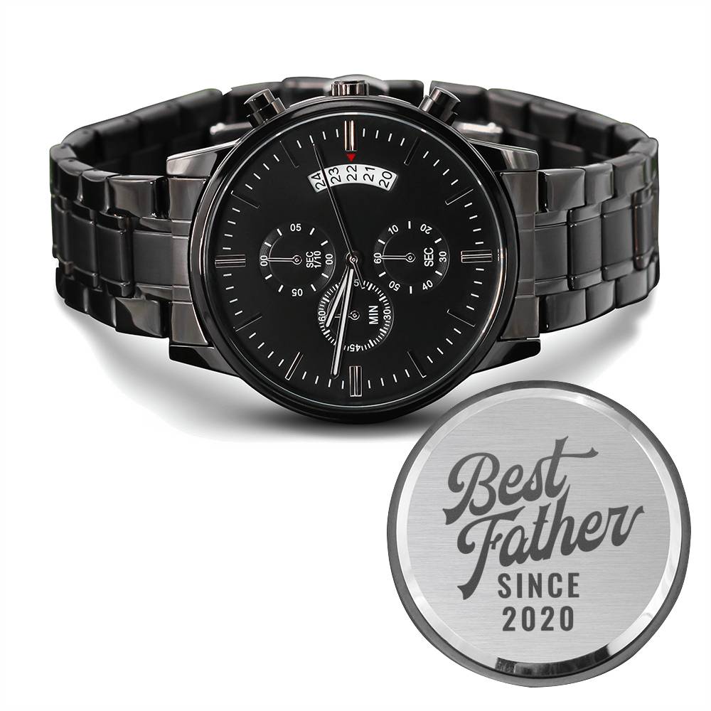 Best Father Since 2020 - Black Chronograph Watch