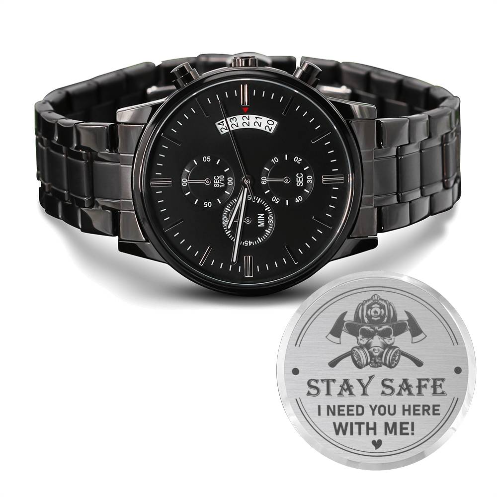 Stay Safe (Firefighter) - Black Chronograph Watch