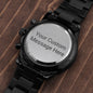 Custom Text Black Chronograph Watch With Mahogany Style Luxury Box