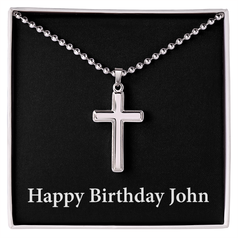 Happy Birthday John v2 - Stainless Steel Ball Chain Cross Necklace