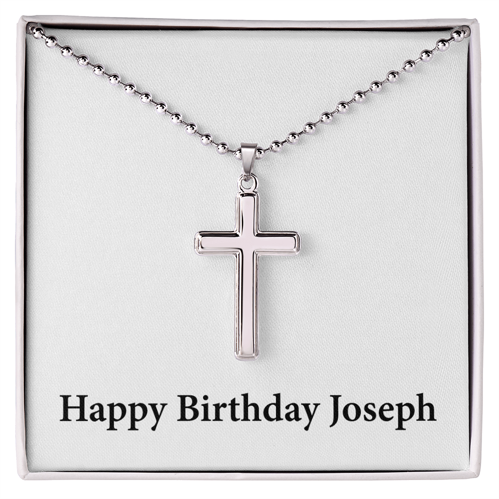 Happy Birthday Joseph - Stainless Steel Ball Chain Cross Necklace
