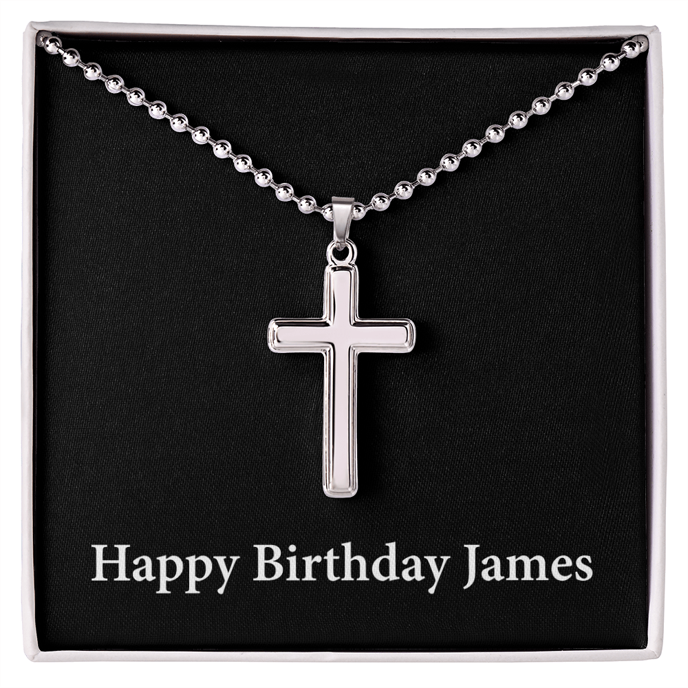 Happy Birthday James v2 - Stainless Steel Ball Chain Cross Necklace