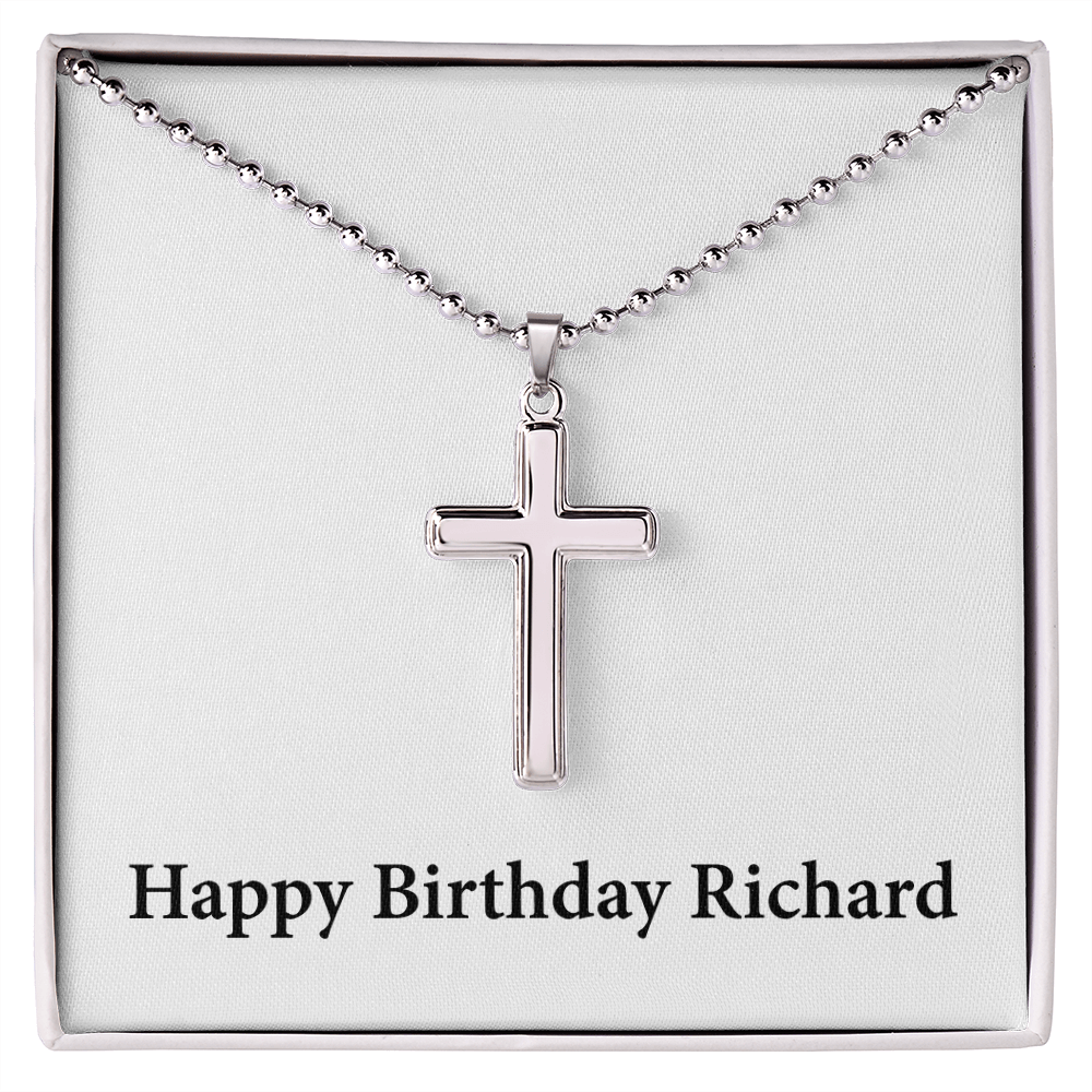 Happy Birthday Richard - Stainless Steel Ball Chain Cross Necklace