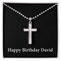 Happy Birthday David v2 - Stainless Steel Ball Chain Cross Necklace