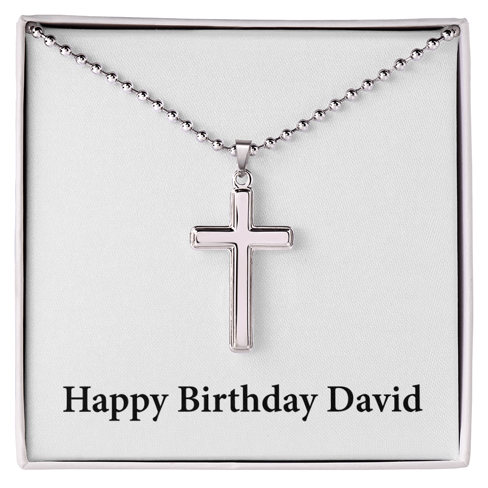 Happy Birthday David - Stainless Steel Ball Chain Cross Necklace