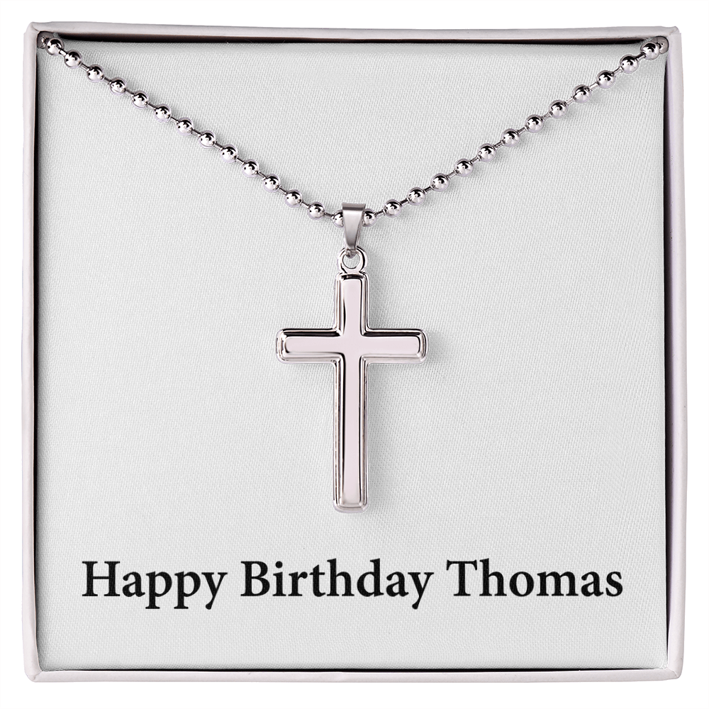 Happy Birthday Thomas - Stainless Steel Ball Chain Cross Necklace